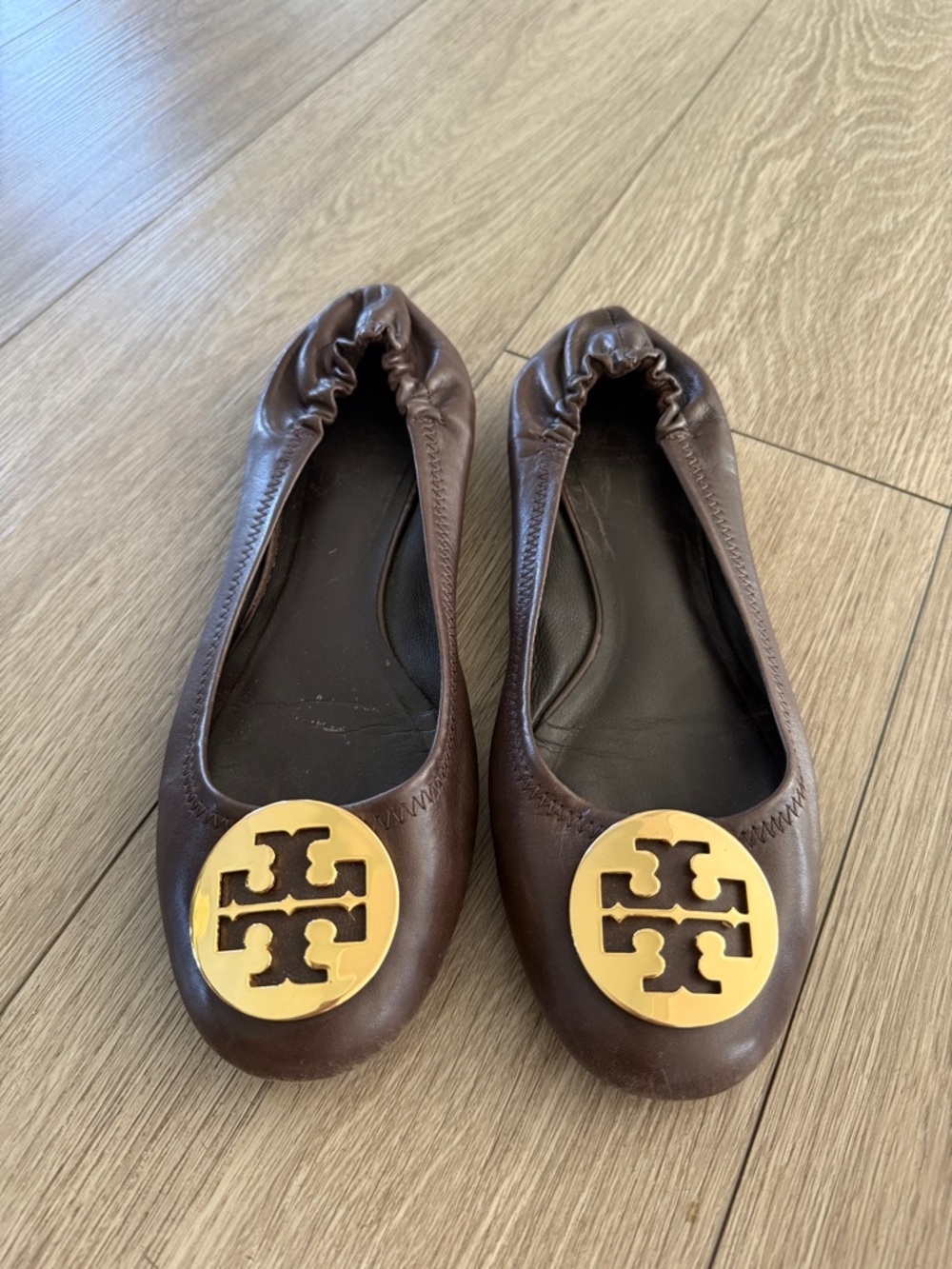 Tory Burch Reva travel ballet flats leather brown women’s 8.5